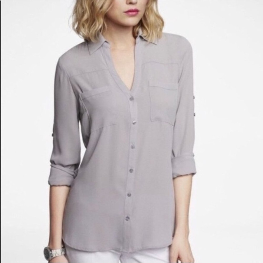 Express Portofino slim blouse grey size medium